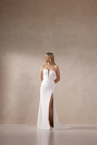 Justin Alexander Adore #Deva - 11395 w/ Plunging Neckline & Slit #1 Ivory/Latte Only thumbnail