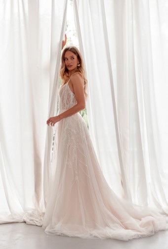 Justin Alexander Adore #11307 w/ Slit - Angelina #1 Vintage Rose/Ivory/Latte thumbnail